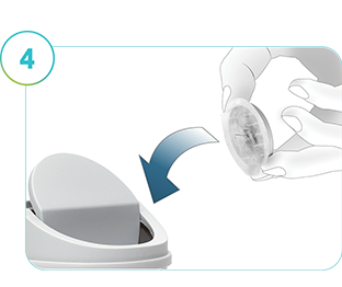 Bilden visar hur SmartGuide CGM-sensorn kasseras.