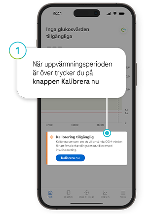 Skärmdump av knappen Kalibrera nu i SmartGuide-appen.