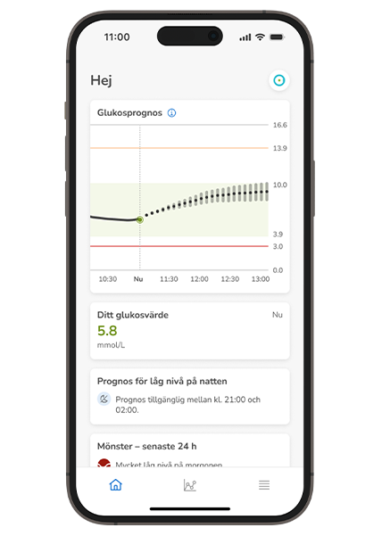 Skärmdump av startskärmen i SmartGuide Predict-appen.