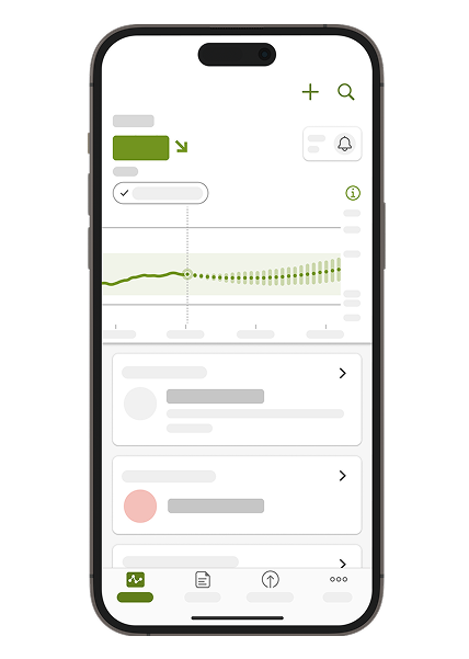 Skärmdump av startskärmen i mySugr glukosinsikter