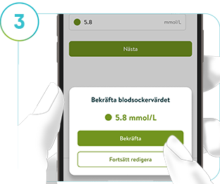 Skärmdump av kalibreringsskärmen i mySugr glukosinsikter, som visar hur du kalibrerar CGM-systemet.
