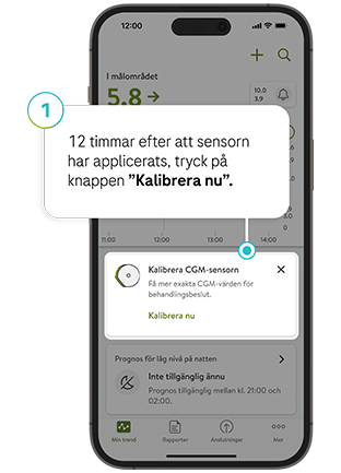 Skärmdump av knappen Kalibrera nu i mySugr glukosinsikter.