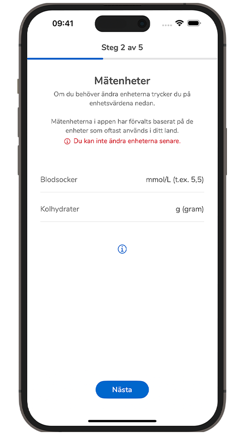 Skärmdump av sidan för inställning av mätenheter i SmartGuide-appen.