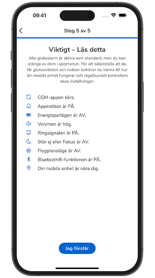 Skärmdump av detaljer för inställningar och installation i SmartGuide-appen.