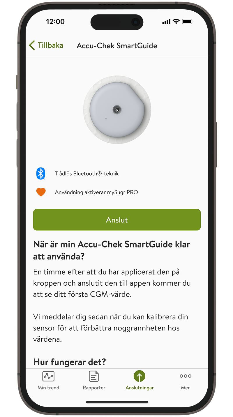 Skärmdump av mySugr appens anslutningsskärm.