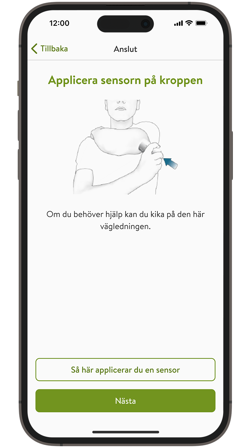 mySugr appens kopplings- och sensorappliceringsskärm.