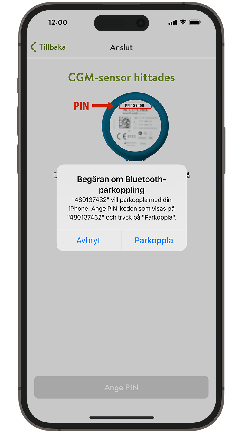  Skärm som visar begäran av Bluetooth-koppling med din smartphone.