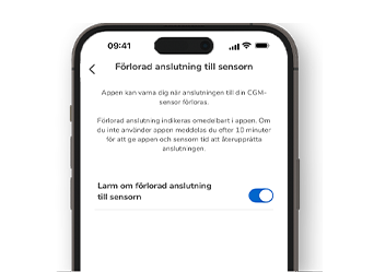 Skärmdump av Accu-Chek SmartGuide-appen som visar skärmen Förlorad anslutning till sensorn.