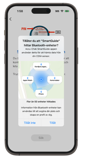 SmartGuide-appens parkopplingssökning för att använda Bluetooth.