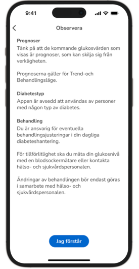 Skärmdump av medvetenhetsskärmen i SmartGuide Predict-appen.