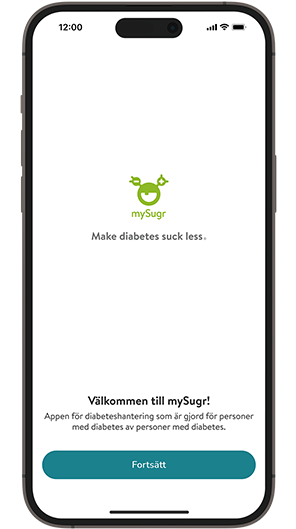 Skärmdump av mySugr-appens introduktionsstartskärm.