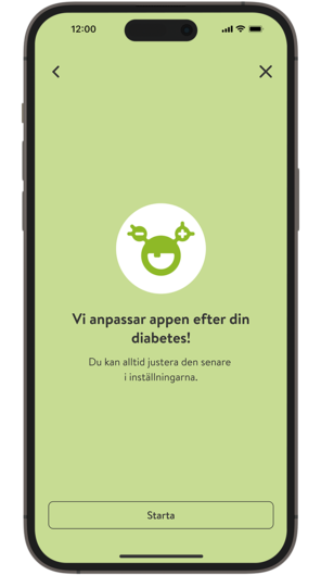 Skärmdump av mySugr-appens introduktionsstartskärm.