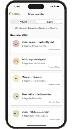 Demonstration av tidigare glukosmönster på telefon.
